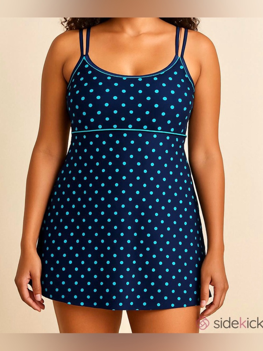 Le Cove Black Turquoise Polka Dot SZ 16 Pin-up Style High Waist Swimsuit Dress